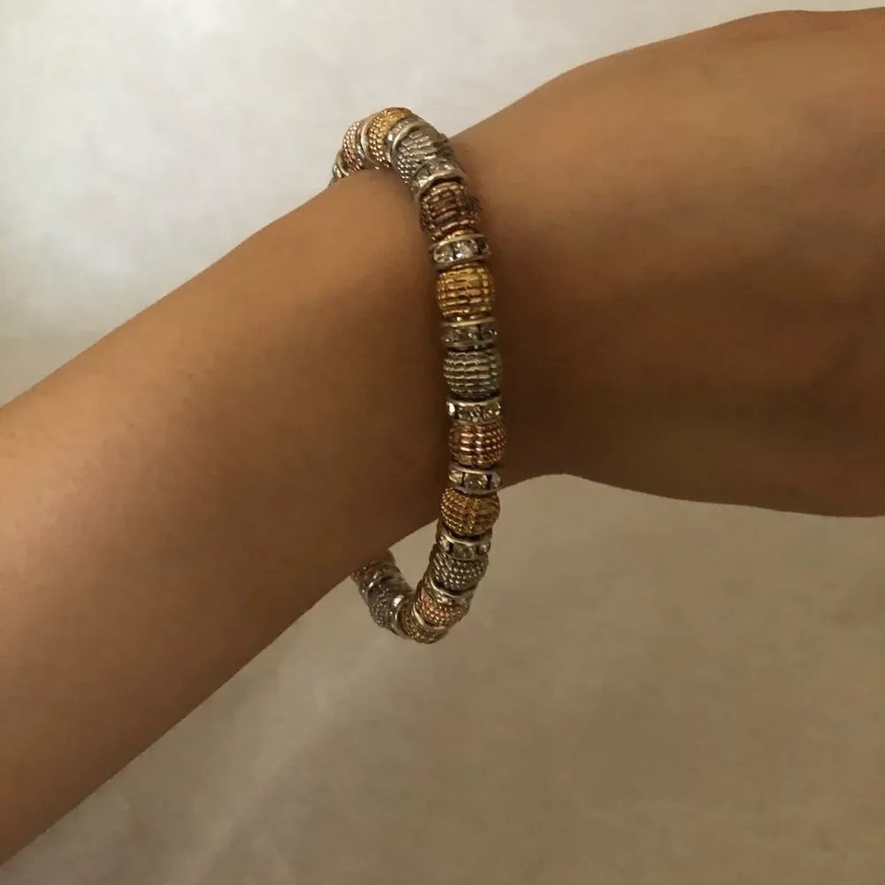 Silver tone Tri color Stretch Bracelet - Picture 3 of 4